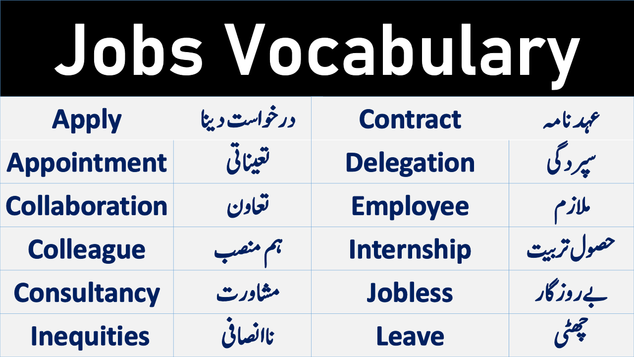 Jobs Vocabulary In English With Urdu Meanings