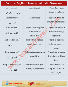 Idioms Meaning in Urdu | Common English Idioms