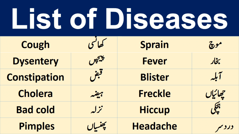 List Of Diseases And Their Meaning In Urdu Hindi PDF