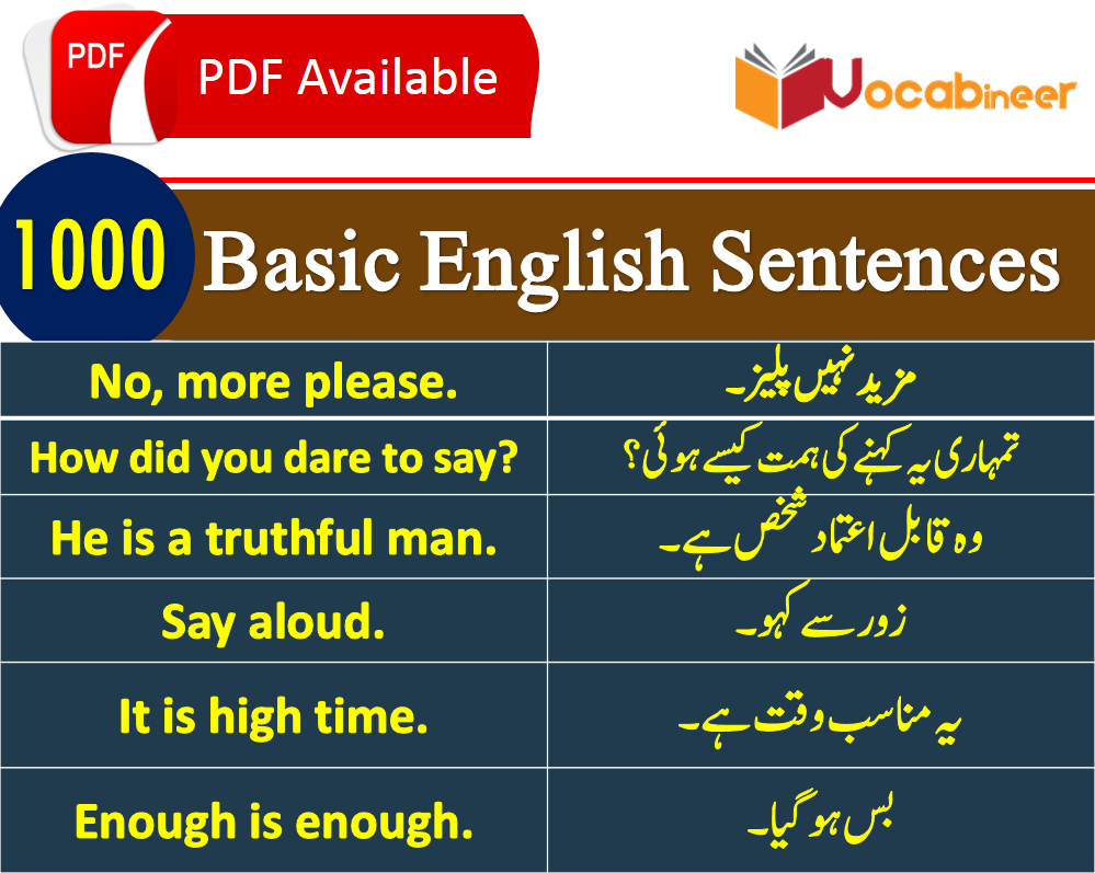 Frequent Used Sentences In English With Hindi Meanings PDF