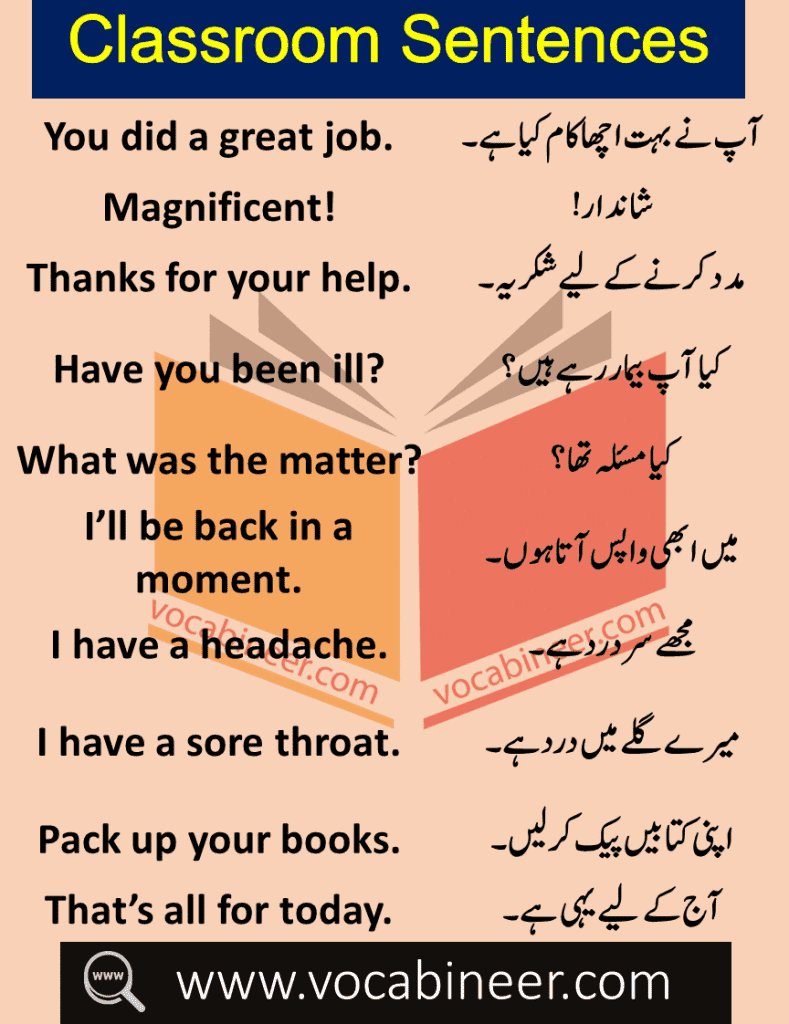 Daily Use Sentences In Classroom With Urdu Translation