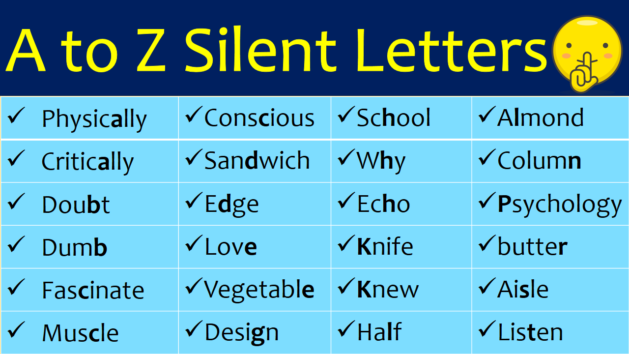 Silent Letter Words A To Z