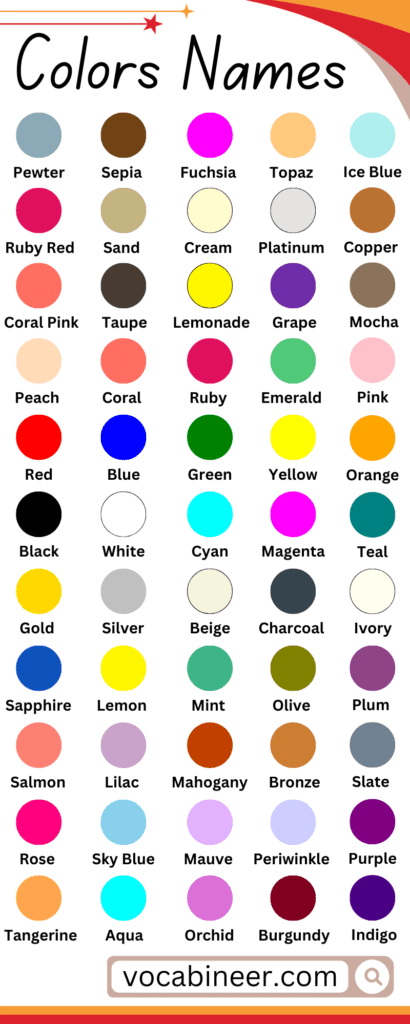 List of 140 Colors Names in English with Pictures